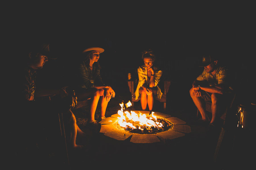 Sitting around one of our propane fire pits Tipi Campfire