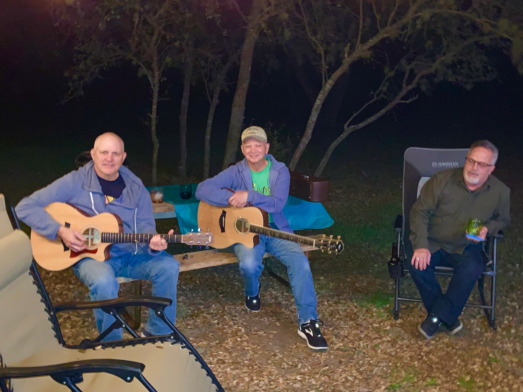 RV #45 enjoying the evening with some fireside tunes jammin' in the night air