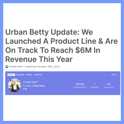 Chelle Neff, Founder of Urban Betty, featured in Starter Story.  