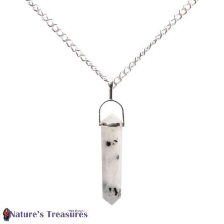 Rainbow Moonstone double terminated crystal point necklace