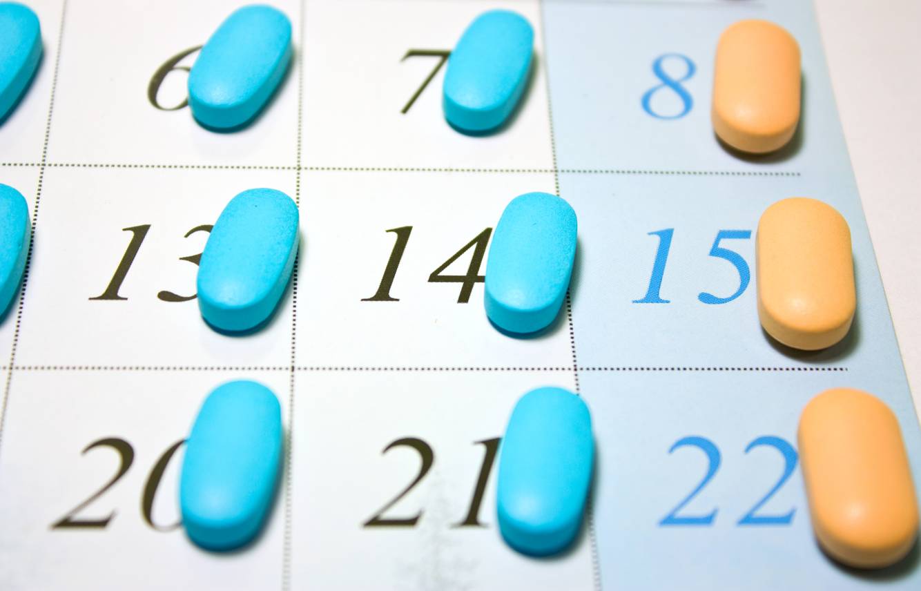 Medicine organized on a calendar Medication Synchronization