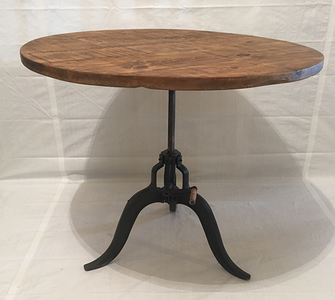 round pine crank table industrial table