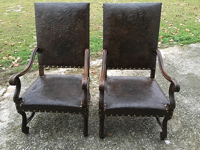 McLaren's Antiques & Interiors - Pair Leather Chairs