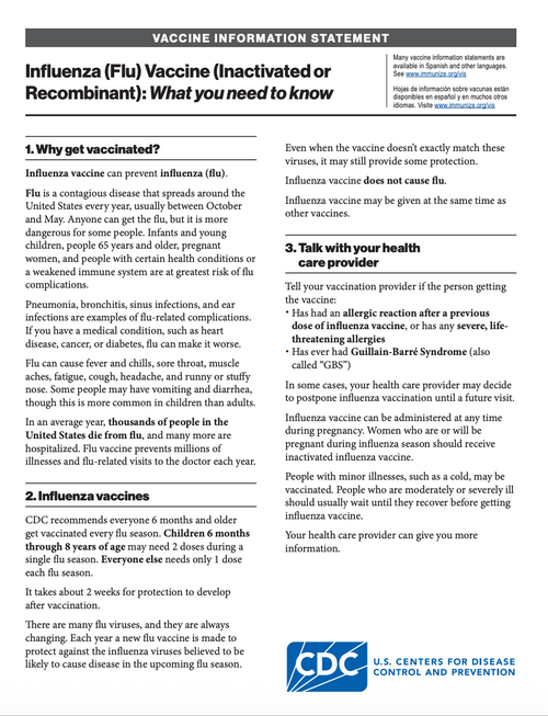 Flu Vaccine Statement