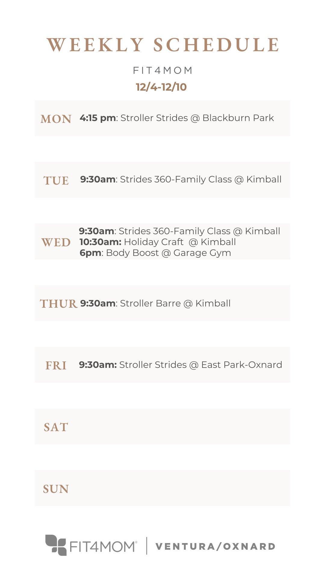 Fitness Class for Moms Schedule - FIT4MOM® Ventura