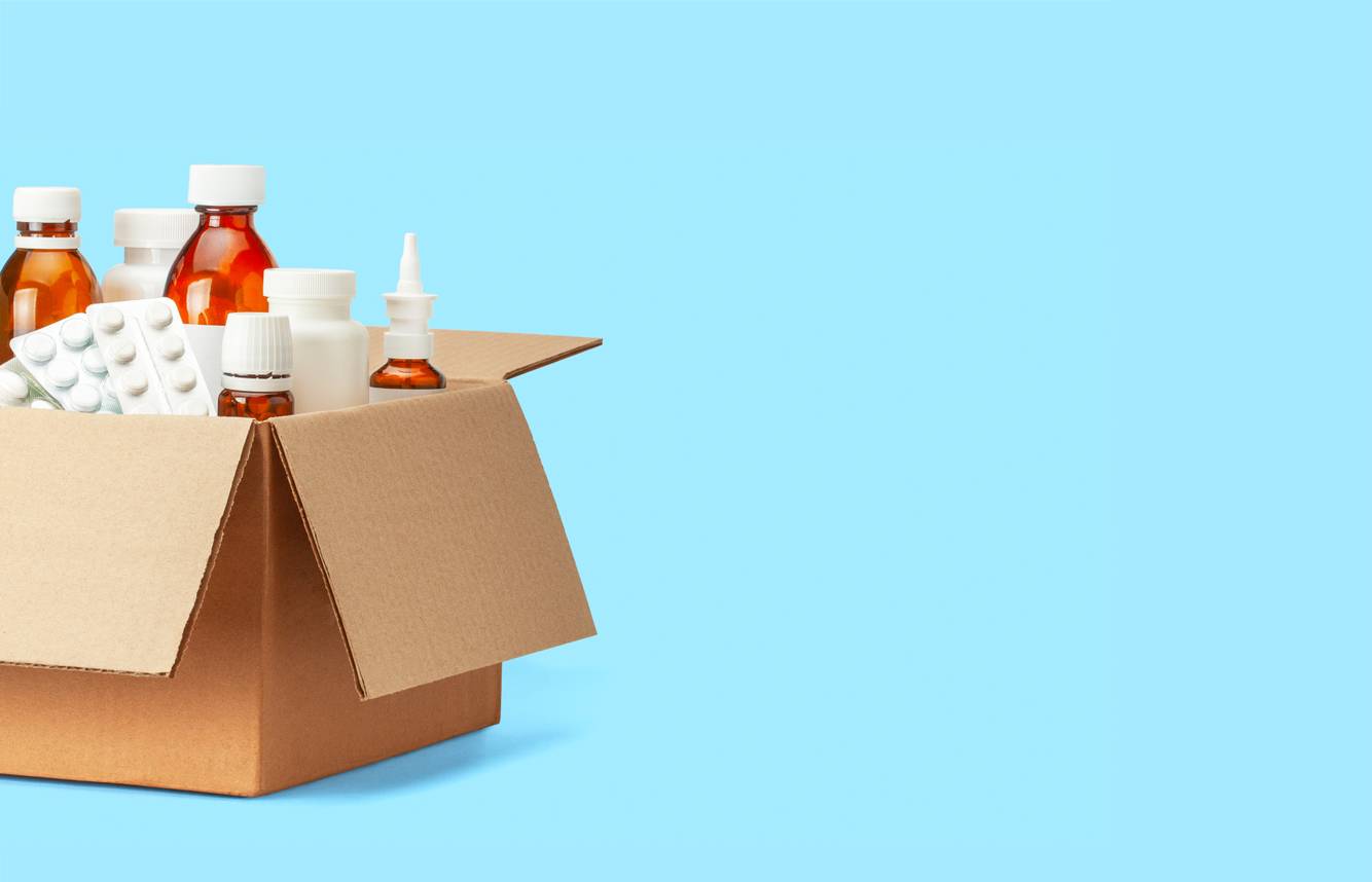 Box full of medications Prescription Pharmacy