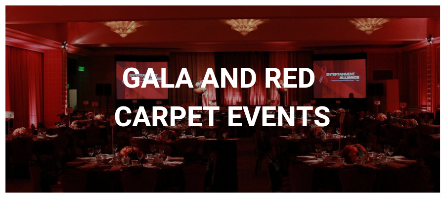 Gala and Red Carpet Events button with seated gala and red lighting 