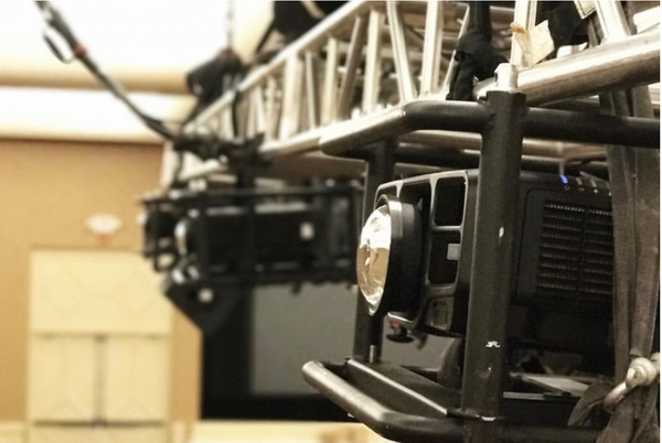 Close up of projector on a truss