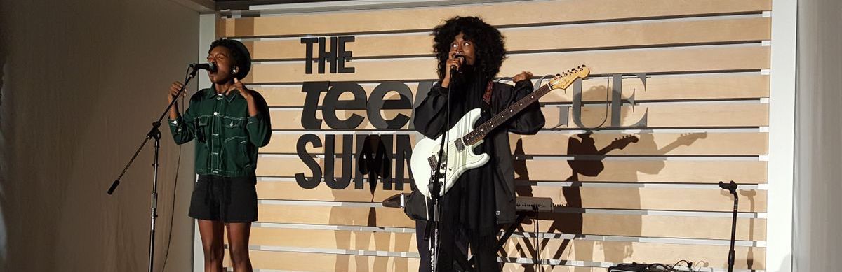 Two piece female band performing at the teen vogue summit 