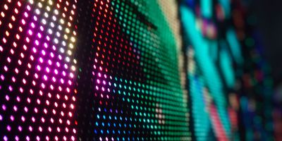 Close up of a colorful display on an LED video wall