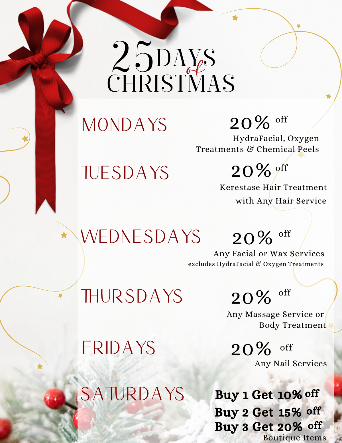 25 Days of Christmas Spa Specials 