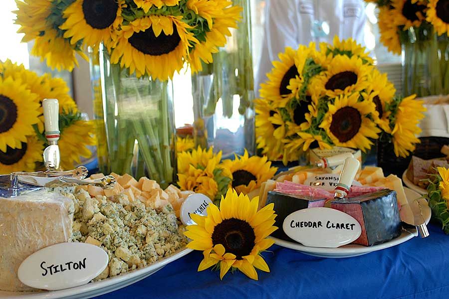 sunflowers and cheese plates