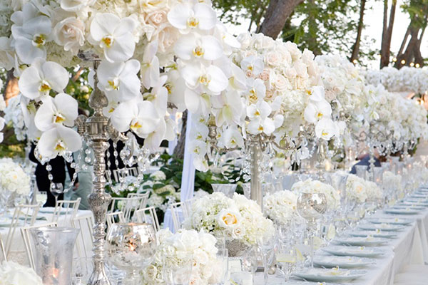 White floral arrangements white roses - event planners