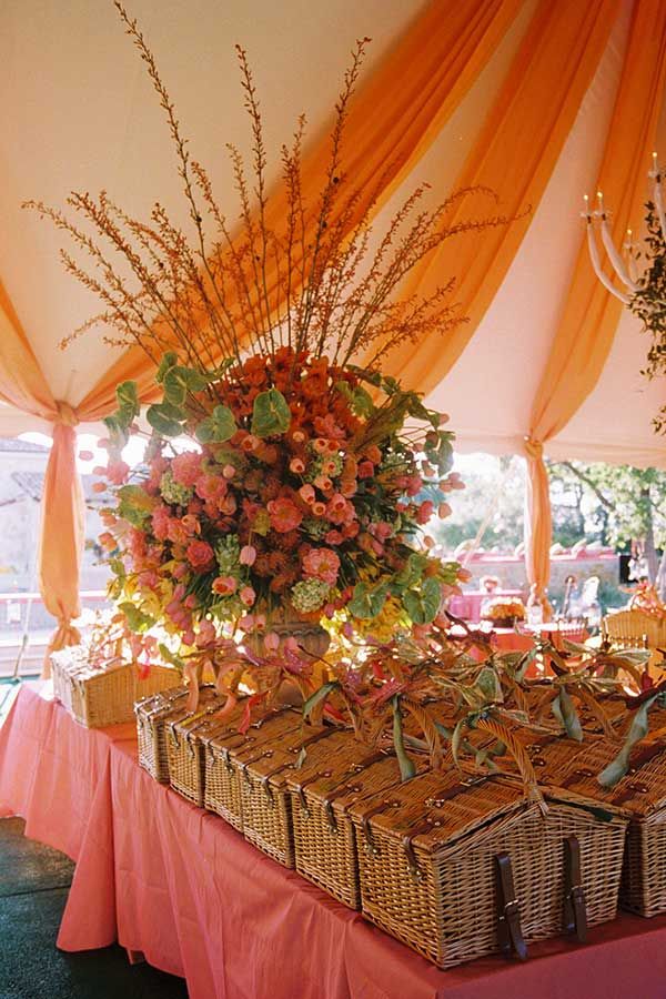 outdoor tent with wicker baskets