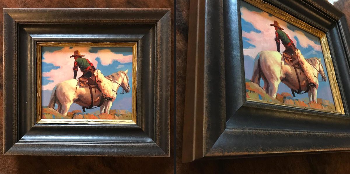 a triple frame draws attention to a small painting Canvas