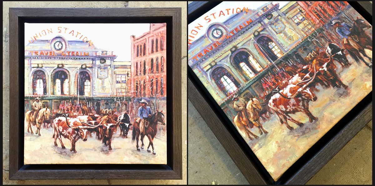 a float frame surrounds a canvas stretched over a stretcher bar, without impeding over the artwork. Canvas