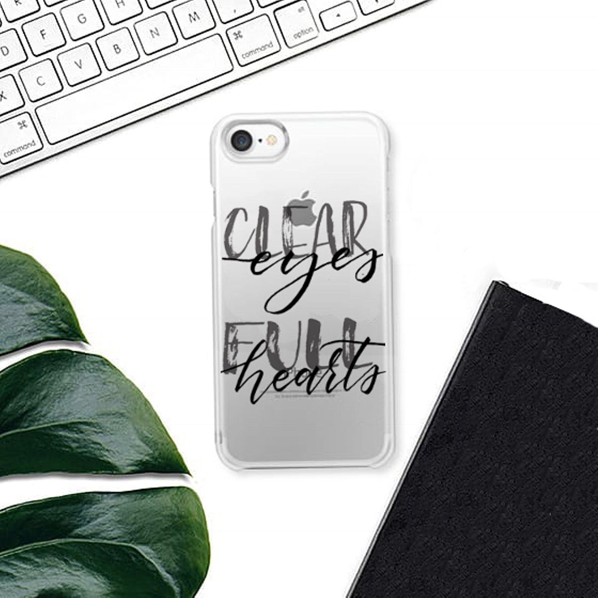 Custom lettering phone case - clear eyes full hearts
