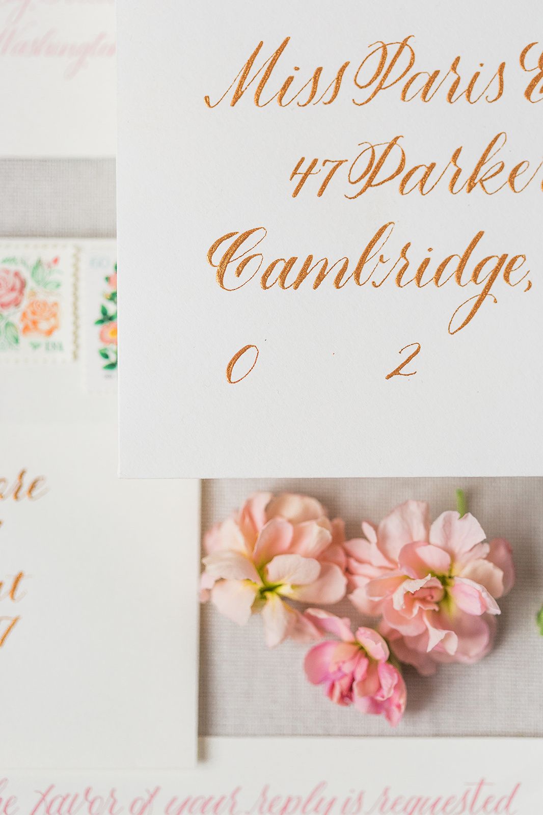 Gold Calligraphy on Wedding Envelope