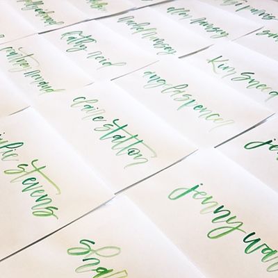 Green Watercolor Brush Lettering on Envelopes