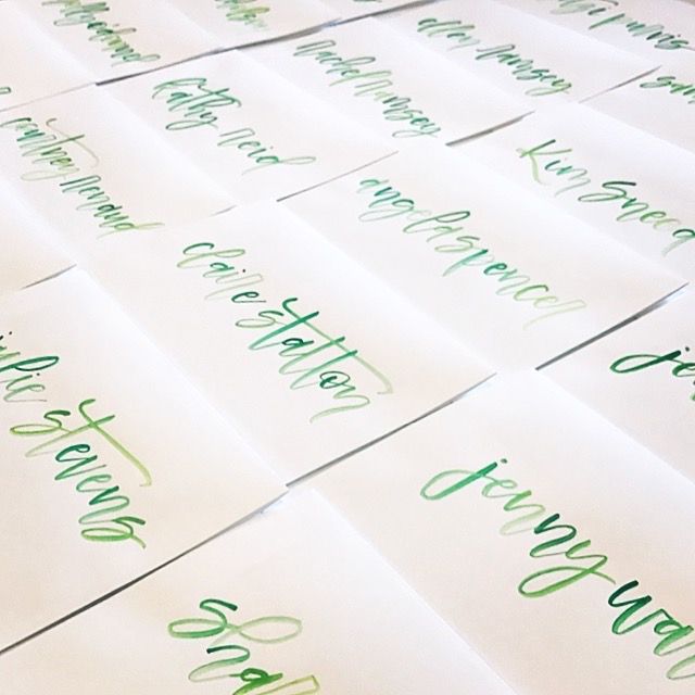 Green Watercolor Brush Lettering on Envelopes