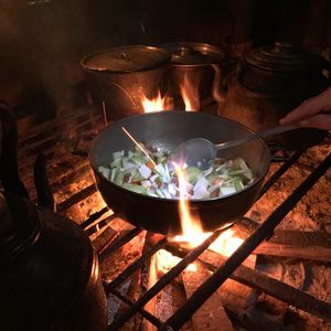 cooking vegetables on open fire stove