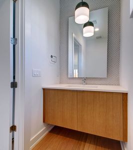 Penny tile powder room
