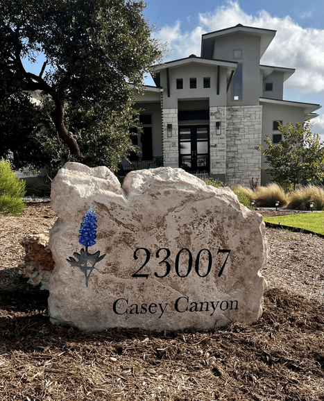 Custom engraved residential address boulder for 23007 Casey Canyon