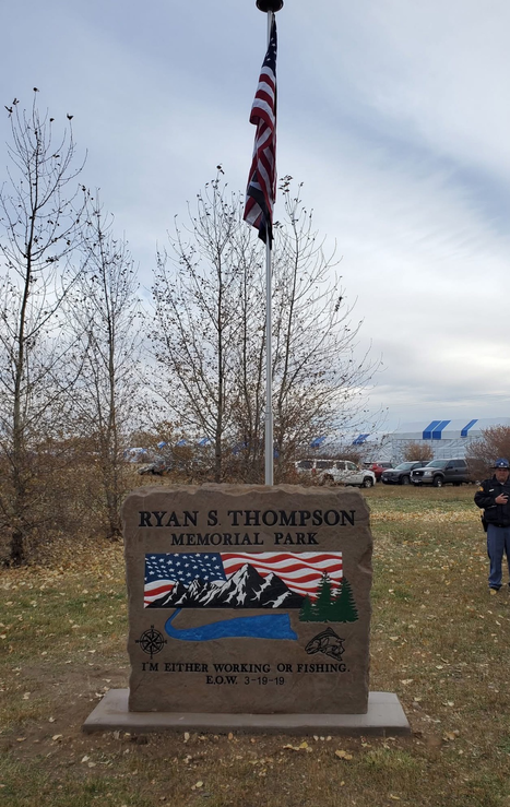 Memorial Park Boulder with Flagpole
