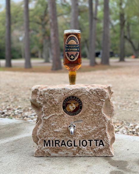 Custom engraved Marine Corps boulder drink dispenser by Boulder Designs