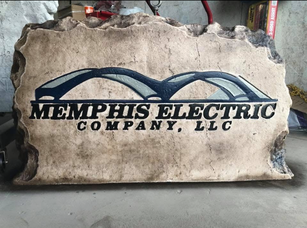 Custom carved stone commercial business monument sign for Memphis Electric Company LLC