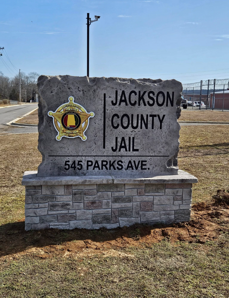 Custom Engraved Boulder Sign with Sheriff’s Badge Plaque – Jackson County Jail