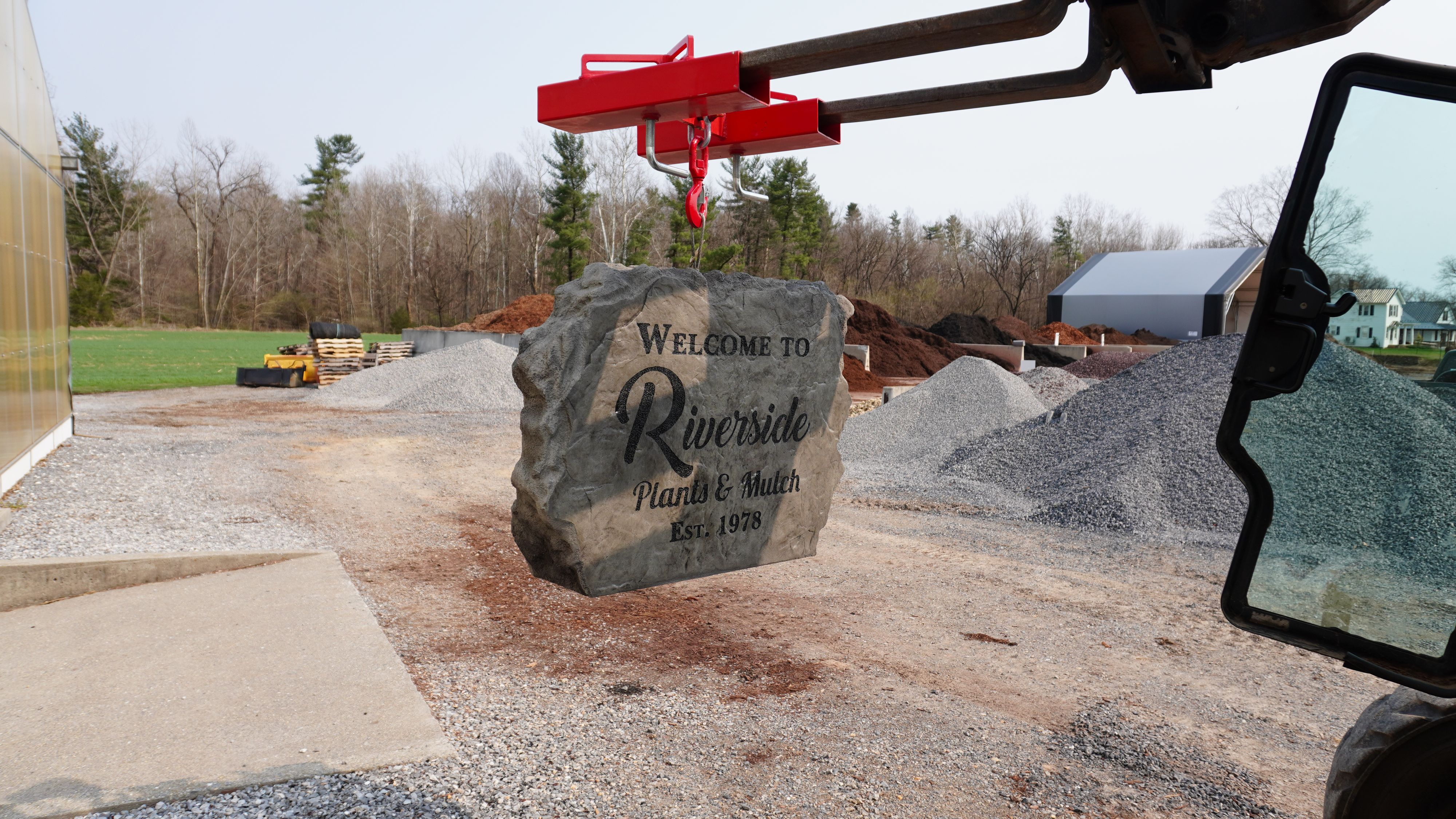 Custom Engraved Business Entrance Boulder Sign – Riverside Plants & Mulch, Dayton VA