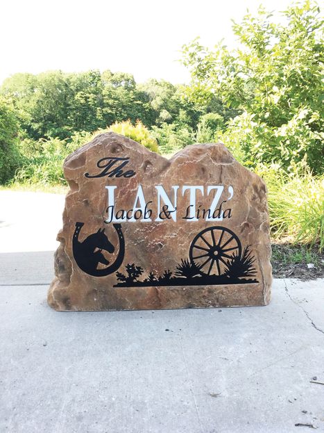 Engraved Wedding Boulder Sign with Family Name and Western Graphics