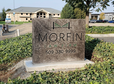 Hand-Made Commercial Morfin Law Firm Stone Monument Sign with Engraved Lettering