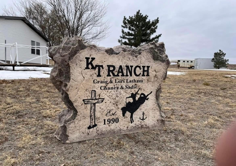Personalized KT Ranch Name Boulder Address Sign with Western Ranch Artwork