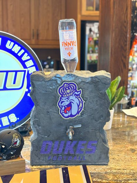 Custom engraved JMU Dukes boulder drink dispenser by Boulder Designs