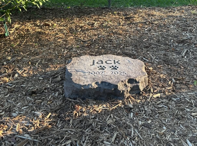 Flat Pet Memorial Boulder with Engraved Name and Dates