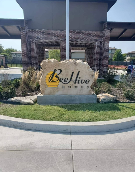 BeeHive Homes commercial engraved boulder entrance sign