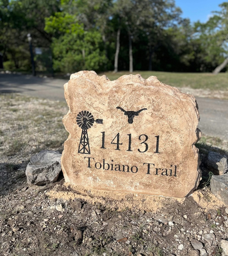 Custom engraved residential address boulder for 14131 Tobiano Trail created by Boulder Designs.