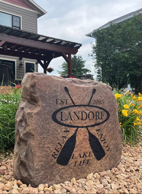 Custom Lake House Boulder Sign with Paddles and Established Date Engraving