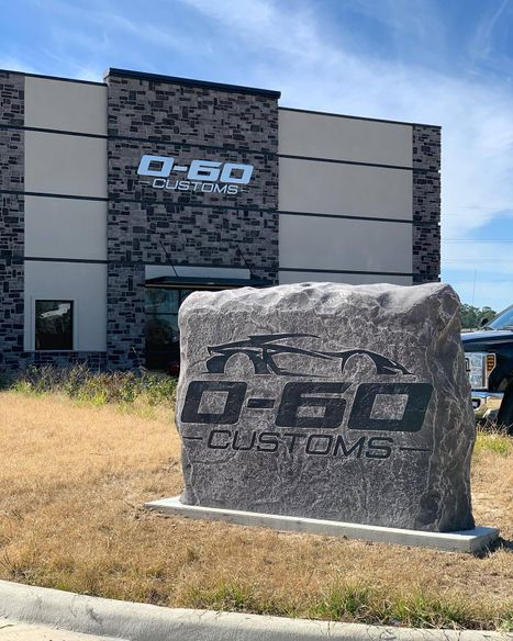 Custom crafted commercial O-60 Customs monument sign