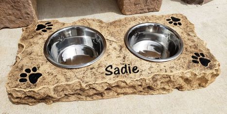 Custom Engraved Dog Bowl Boulder Stand