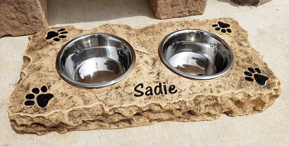 Custom Engraved Dog Bowl Boulder Stand