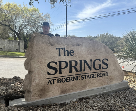 engraved entrance sign The Springs at Boerne Stage Road residential commercial monument