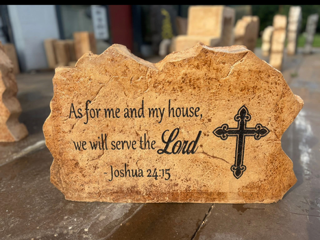 Christian Bible Verse Engraved Landscape Boulder Sign with Cross Joshua 24:15