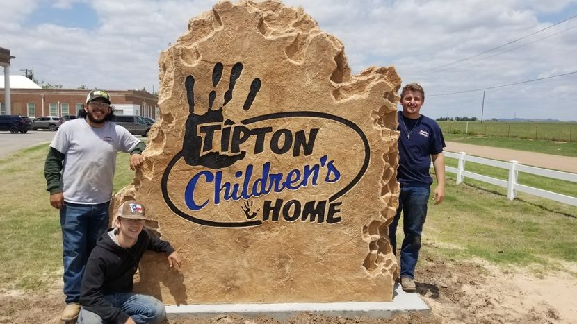 Custom carved stone monument sign for Tipton Children’s Home entrance