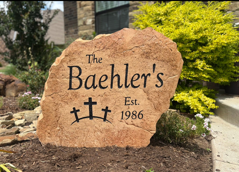 Custom Family Name Three Crosses Boulder Address Stone Baehler Est 1986