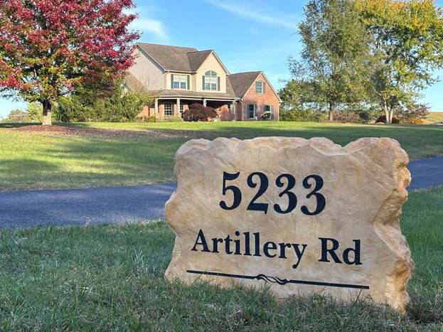 Custom engraved residential address boulder for 5233 Artillery Road created by Angelopulos Stonecraft.