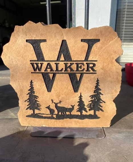 Personalized Walker Name Engraved Landscape Boulder with Wildlife and Forest Scene