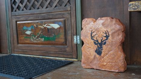 Custom Deer Head Engraved Landscape Boulder for Cabin or Lodge Entry